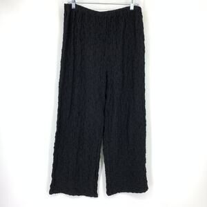 Habitat Crinkle Straight Leg Pants Womens Sz Medium Black Pull On Elastic Waist